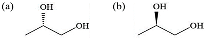 شکل۱. ساختار شیمیایی a-(S)-۱،۲-پروپان دیول و b-(R)-۱،۲-پروپان دیول